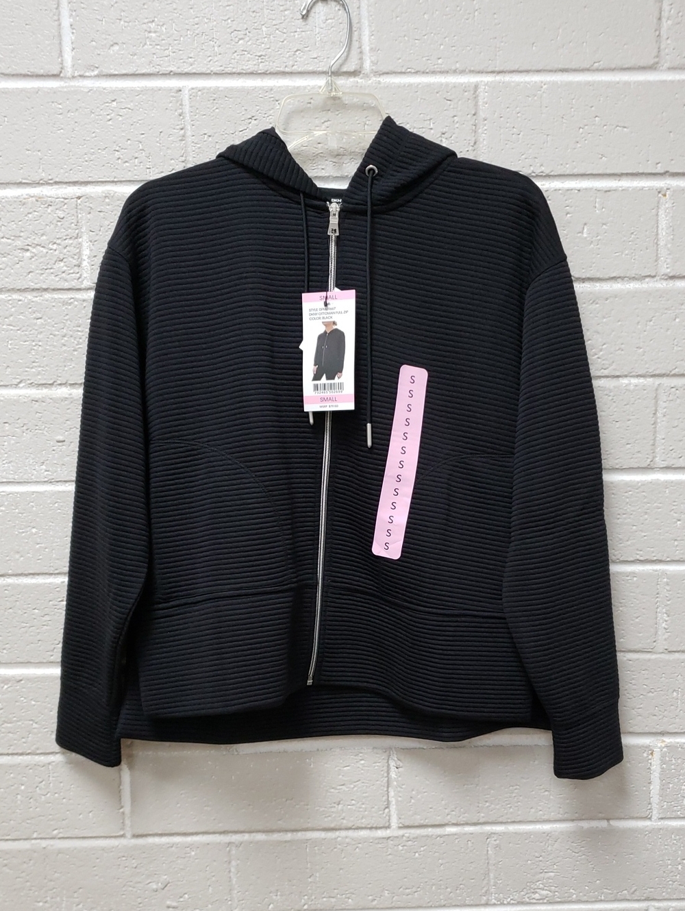 Zip-Front Hooded Ribbed Jacket - Black